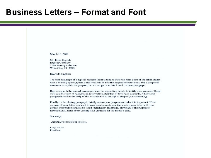 Business Letters – Format and Font 