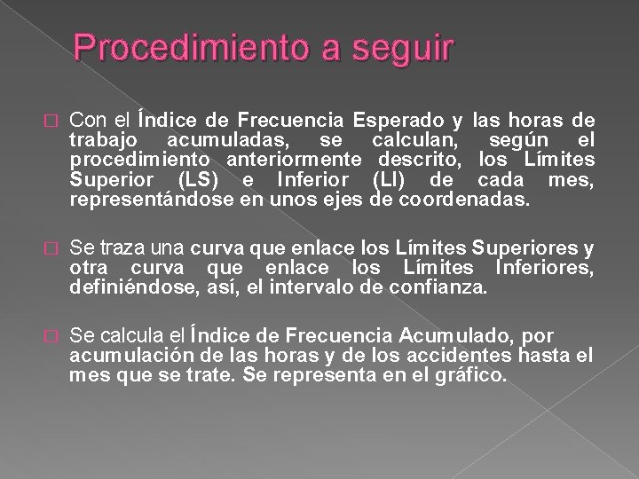 Procedimiento a seguir � Con el Índice de Frecuencia Esperado y las horas de