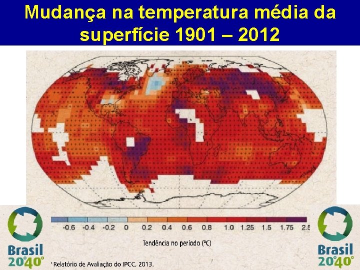 Mudança na temperatura média da superfície 1901 – 2012 