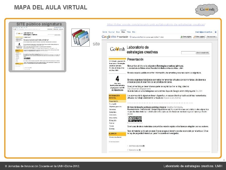 MAPA DEL AULA VIRTUAL SITE público asignatura https: //sites. google. com/a/goumh. es/laboratorio-de-estrategias-creativas/ site .