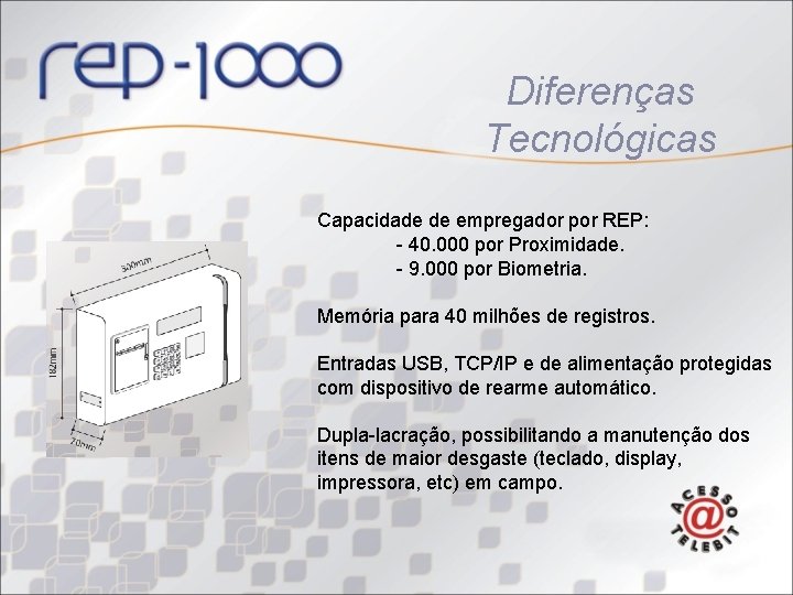 Diferenças Tecnológicas Capacidade de empregador por REP: - 40. 000 por Proximidade. - 9.