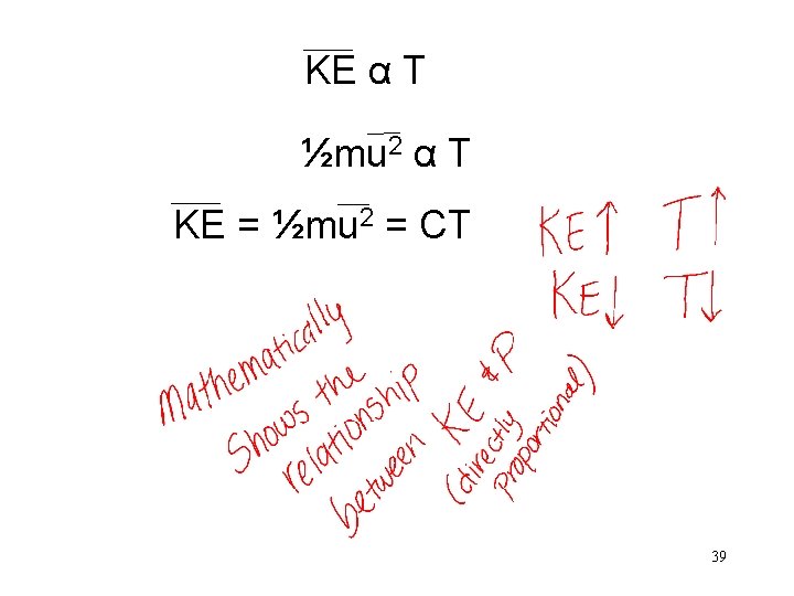 KE α T ½mu 2 α T KE = ½mu 2 = CT 39