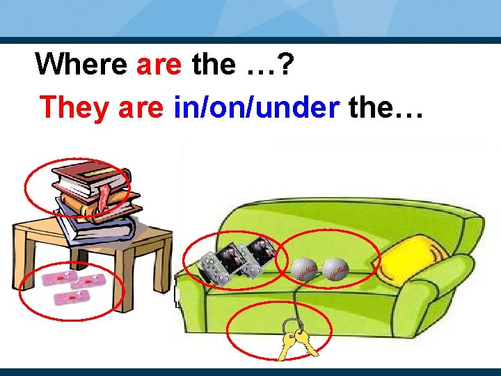 Where are the …? They are in/on/under the… 