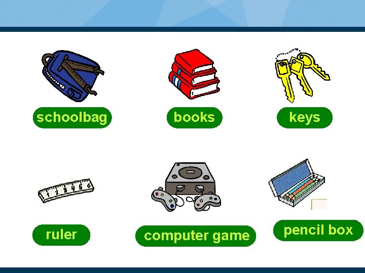 schoolbag ruler books computer game keys pencil box 