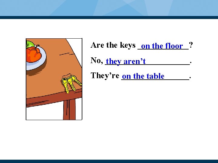 Are the keys ______? on the floor No, __________. they aren’t They’re ________. on