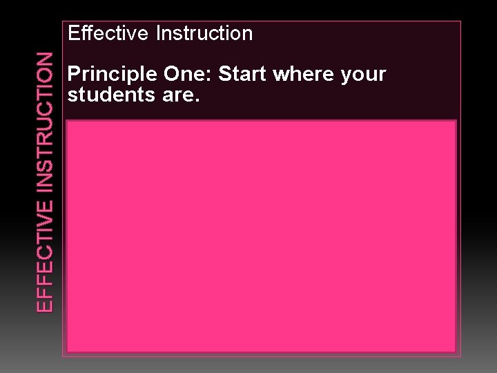 EFFECTIVE INSTRUCTION Effective Instruction Principle One: Start where your students are. Use the social