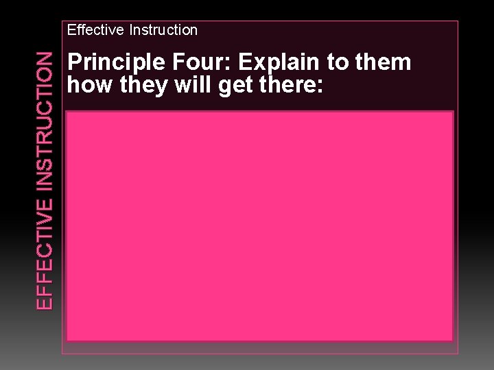 EFFECTIVE INSTRUCTION Effective Instruction Principle Four: Explain to them how they will get there: