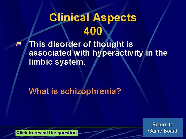 Clinical Aspects 400 This disorder of thought is associated with hyperactivity in the limbic