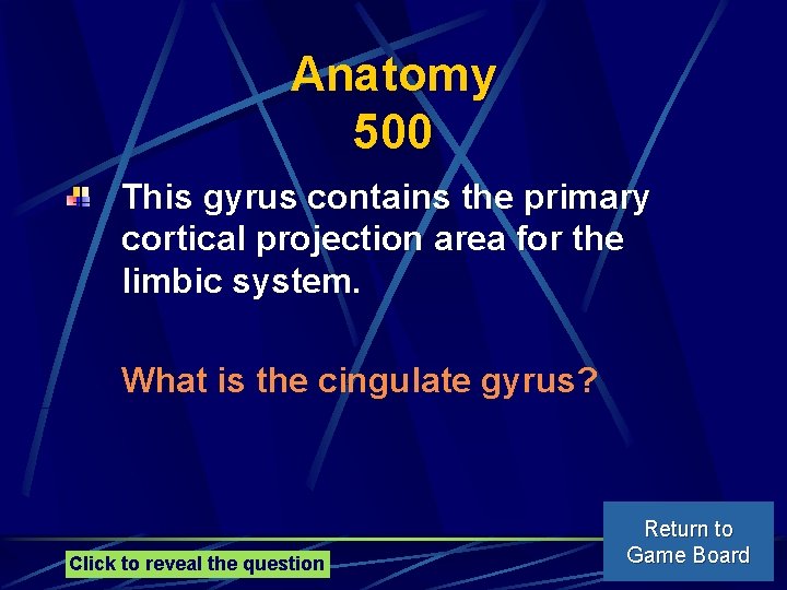 Anatomy 500 This gyrus contains the primary cortical projection area for the limbic system.