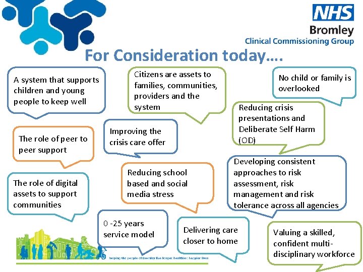 For Consideration today…. A system that supports children and young people to keep well