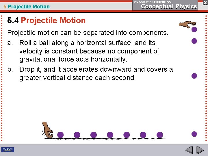 5 Projectile Motion 5. 4 Projectile Motion Projectile motion can be separated into components.