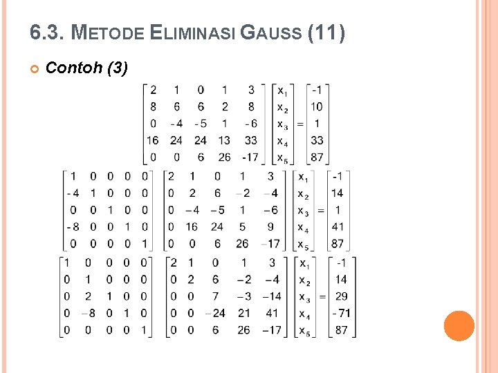 6. 3. METODE ELIMINASI GAUSS (11) Contoh (3) 