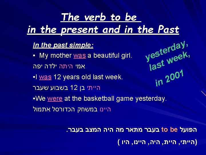 The verb to in the present and be in the Past In the past