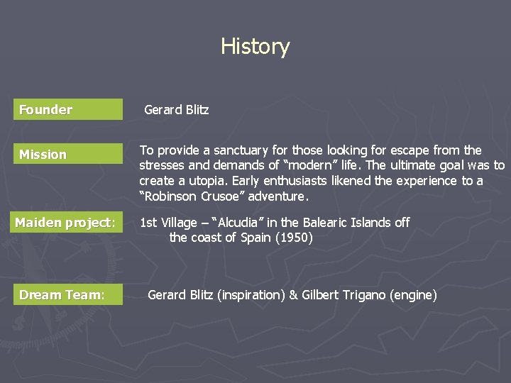 History Founder Mission Maiden project: project Dream Team: Team Gerard Blitz To provide a