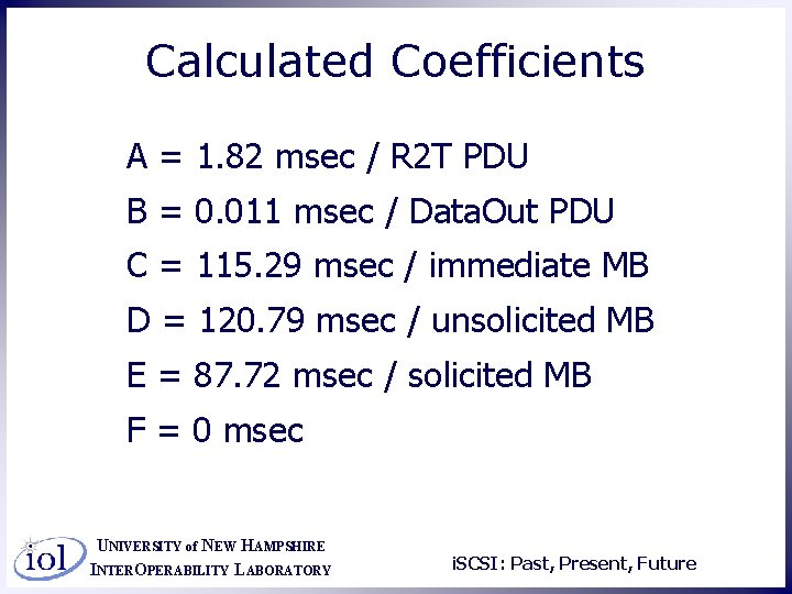 Calculated Coefficients A = 1. 82 msec / R 2 T PDU B =