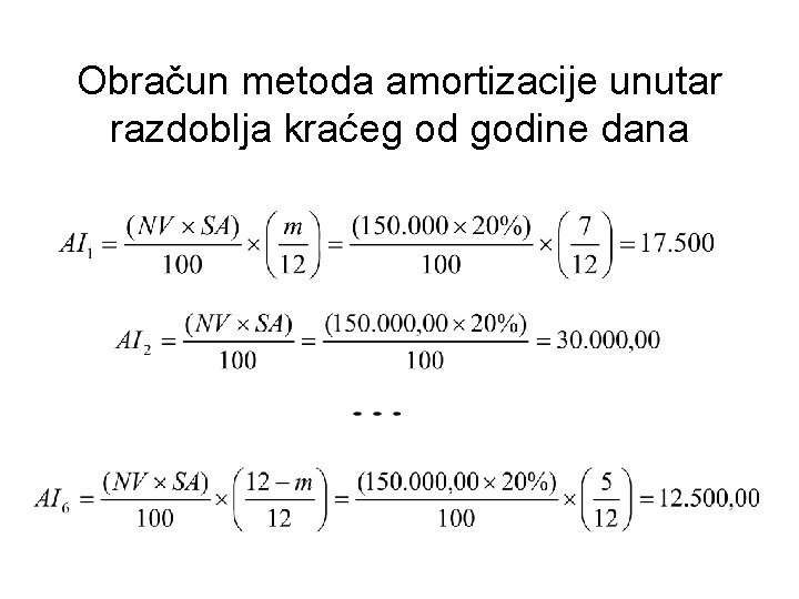 Obračun metoda amortizacije unutar razdoblja kraćeg od godine dana 