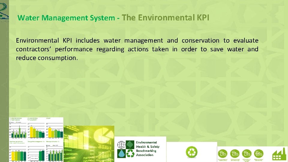 Water Management System - The Environmental KPI includes water management and conservation to evaluate