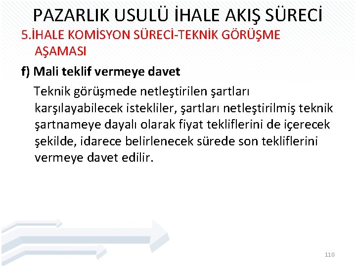 PAZARLIK USULÜ İHALE AKIŞ SÜRECİ 5. İHALE KOMİSYON SÜRECİ-TEKNİK GÖRÜŞME AŞAMASI f) Mali teklif