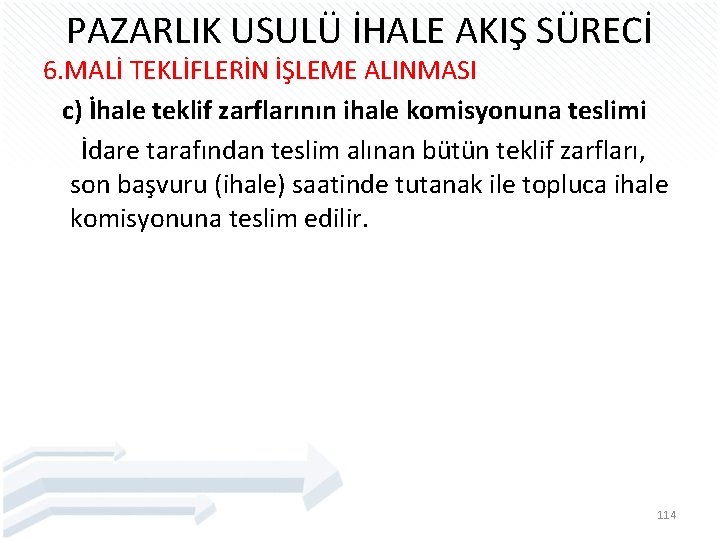 PAZARLIK USULÜ İHALE AKIŞ SÜRECİ 6. MALİ TEKLİFLERİN İŞLEME ALINMASI c) İhale teklif zarflarının