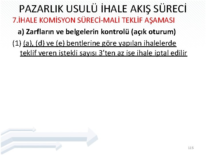 PAZARLIK USULÜ İHALE AKIŞ SÜRECİ 7. İHALE KOMİSYON SÜRECİ-MALİ TEKLİF AŞAMASI a) Zarfların ve