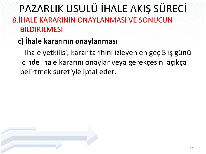 PAZARLIK USULÜ İHALE AKIŞ SÜRECİ 8. İHALE KARARININ ONAYLANMASI VE SONUCUN BİLDİRİLMESİ c) İhale