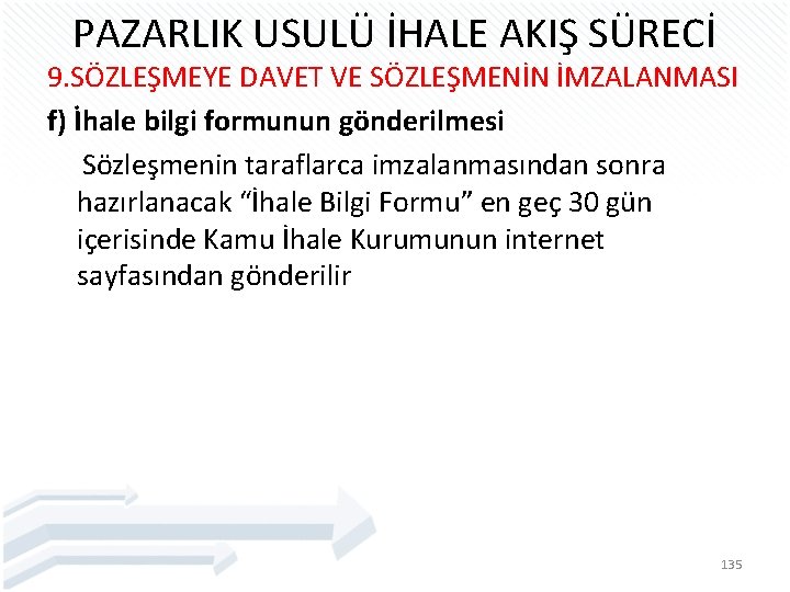PAZARLIK USULÜ İHALE AKIŞ SÜRECİ 9. SÖZLEŞMEYE DAVET VE SÖZLEŞMENİN İMZALANMASI f) İhale bilgi
