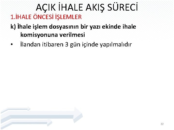 AÇIK İHALE AKIŞ SÜRECİ 1. İHALE ÖNCESİ İŞLEMLER k) İhale işlem dosyasının bir yazı