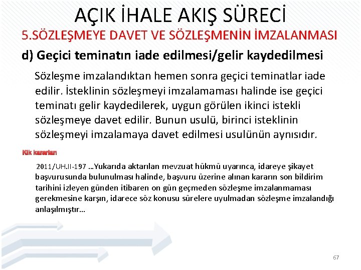 AÇIK İHALE AKIŞ SÜRECİ 5. SÖZLEŞMEYE DAVET VE SÖZLEŞMENİN İMZALANMASI d) Geçici teminatın iade