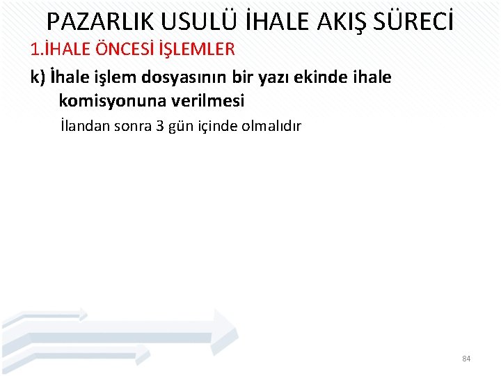 PAZARLIK USULÜ İHALE AKIŞ SÜRECİ 1. İHALE ÖNCESİ İŞLEMLER k) İhale işlem dosyasının bir