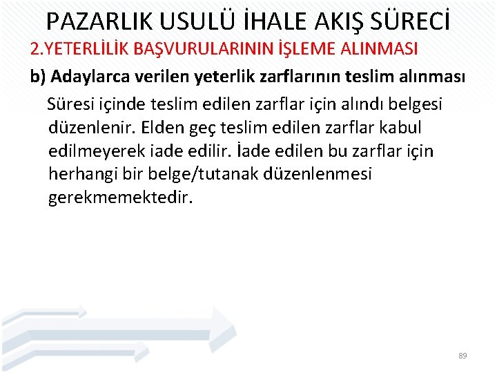 PAZARLIK USULÜ İHALE AKIŞ SÜRECİ 2. YETERLİLİK BAŞVURULARININ İŞLEME ALINMASI b) Adaylarca verilen yeterlik