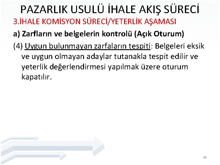 PAZARLIK USULÜ İHALE AKIŞ SÜRECİ 3. İHALE KOMİSYON SÜRECİ/YETERLİK AŞAMASI a) Zarfların ve belgelerin