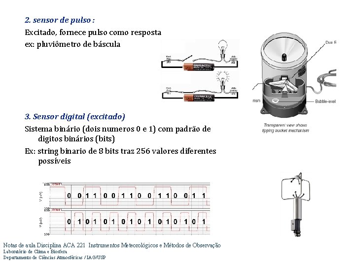 2. sensor de pulso : Excitado, fornece pulso como resposta ex: pluviômetro de báscula