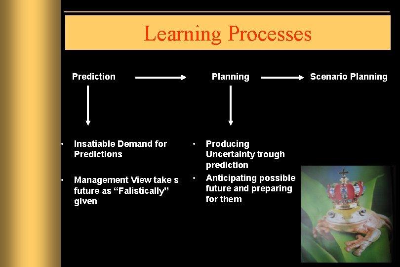 Learning Processes Prediction Planning • Insatiable Demand for Predictions • • Management View take