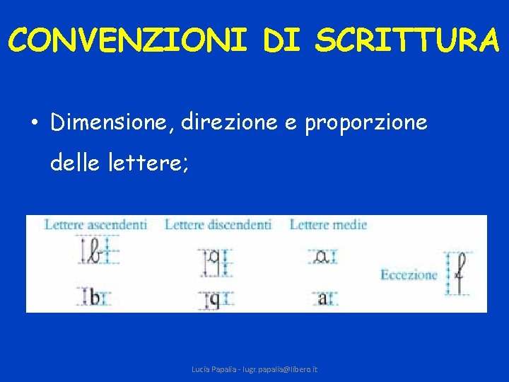 CONVENZIONI DI SCRITTURA • Dimensione, direzione e proporzione delle lettere; Lucia Papalia - lugr.