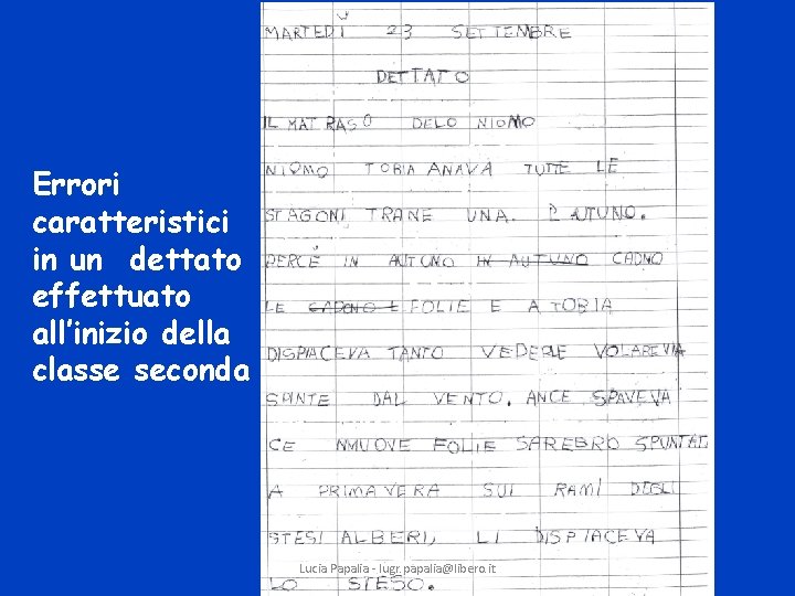 Errori caratteristici in un dettato effettuato all’inizio della classe seconda Lucia Papalia - lugr.