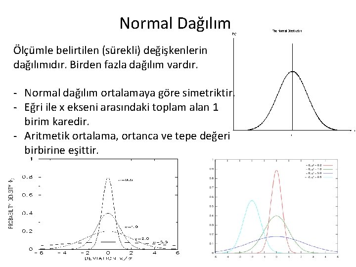 Normal Dağılım Ölçümle belirtilen (sürekli) değişkenlerin dağılımıdır. Birden fazla dağılım vardır. - Normal dağılım