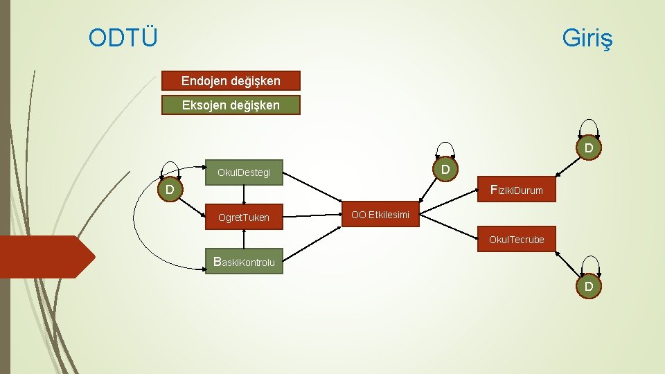 ODTÜ Giriş Endojen değişken Eksojen değişken D D Okul. Destegi D Fiziki. Durum Ogret.