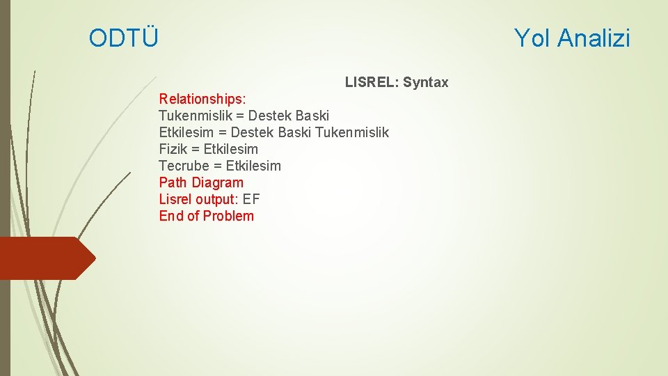 ODTÜ Yol Analizi LISREL: Syntax Relationships: Tukenmislik = Destek Baski Etkilesim = Destek Baski