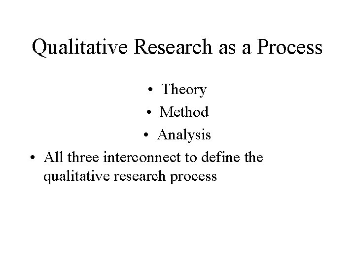 Qualitative Research as a Process • Theory • Method • Analysis • All three