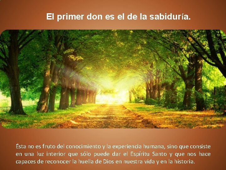  El primer don es el de la sabiduría. Ésta no es fruto del