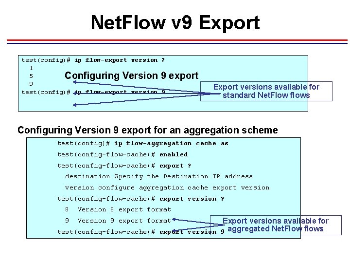 Net. Flow v 9 Export test(config)# ip flow-export version ? 1 5 Configuring Version