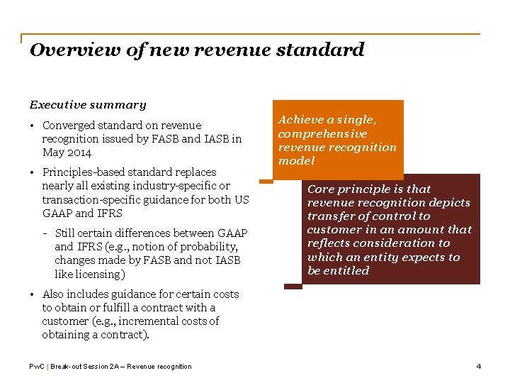 Overview of new revenue standard Executive summary • Converged standard on revenue recognition issued