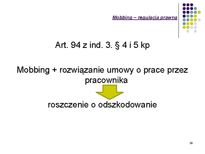 Mobbing – regulacja prawna Art. 94 z ind. 3. § 4 i 5 kp