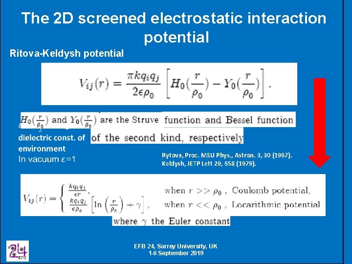 The 2 D screened electrostatic interaction potential Ritova-Keldysh potential Rytova, Proc. MSU Phys. ,