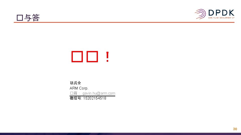 �与答 ��！ 胡兵全 ARM Corp. �箱： gavin. hu@arm. com 微信号: 15202154518 30 