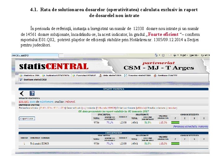 4. 1. Rata de solutionarea dosarelor (operativitatea) calculata exclusiv in raport de dosarelel nou