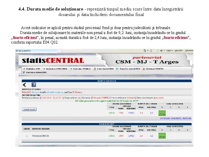 4. 4. Durata medie de soluţionare - reprezintă timpul mediu scurs între data înregistrării