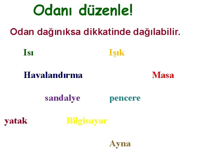 Odanı düzenle! Odan dağınıksa dikkatinde dağılabilir. Isı Işık Havalandırma sandalye yatak Masa pencere Bilgisayar