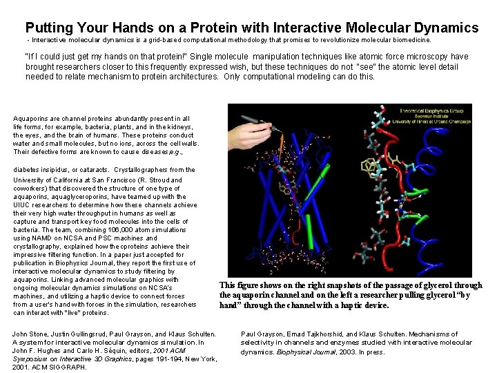 Putting Your Hands on a Protein with Interactive Molecular Dynamics - Interactive molecular dynamics