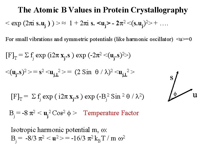 The Atomic B Values in Protein Crystallography < exp (2πi s. uj ) )